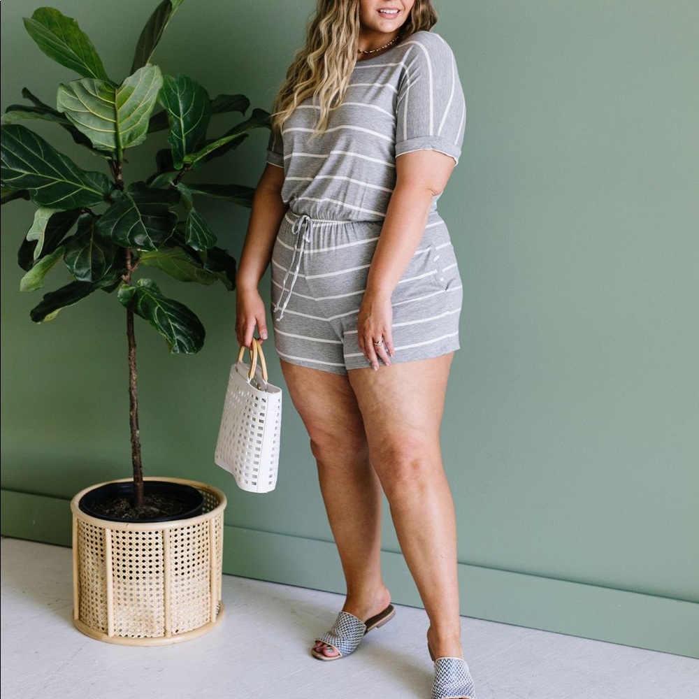 Comfort Stripes Romper in Heather Gray - Picture 2 of 9